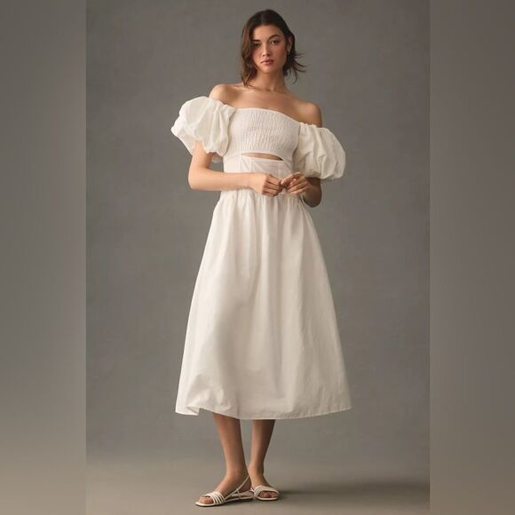 Anthropologie Moon River Off-The-Shoulder Puff Sleeved Cutout Maxi Dress X-Small - Picture 1 of 4
